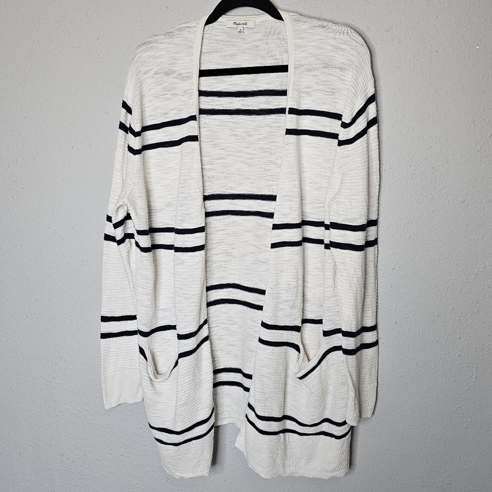 Madewell Womens Striped Open Front Cardigan Ivory Navy Blue Cotton Blend Size M‎